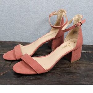 Lulus Block Heel Sandals Ankle Strap Suede‎ Open Toe Party Shoes Size 10